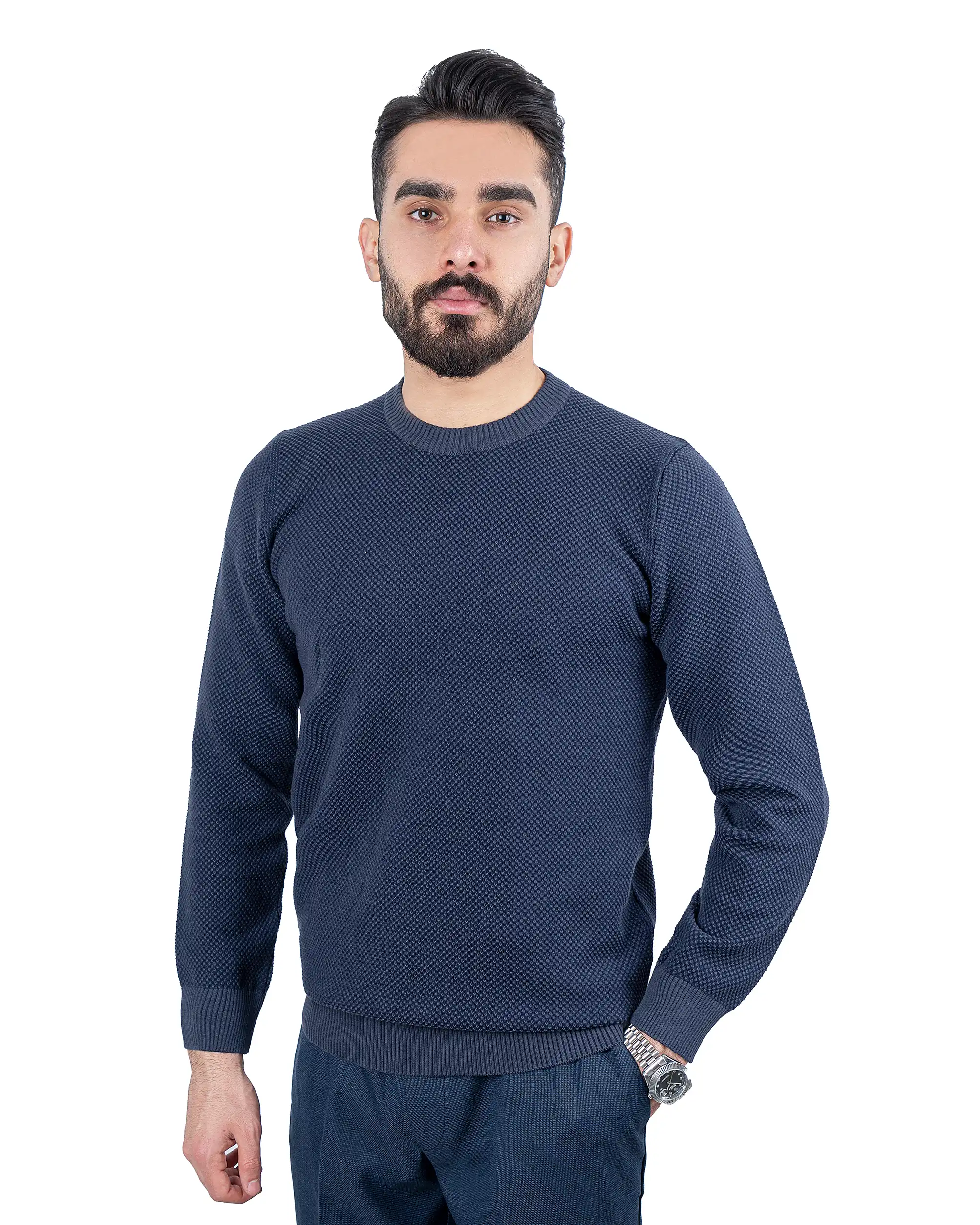 پلیور یقه گرد بافت شطرنجی ریز